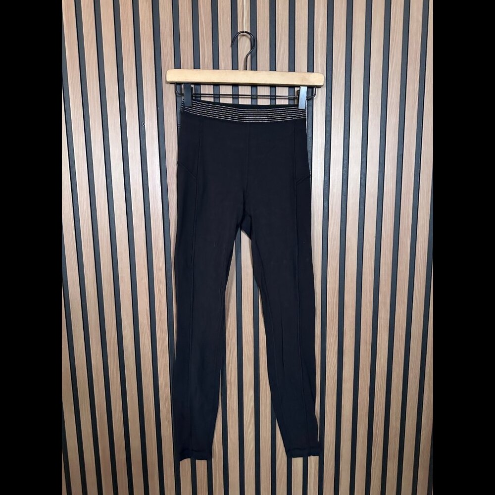 Lululemon Leggings 4 / S Womens Black Pleated Golden Metallic Waist Stretch